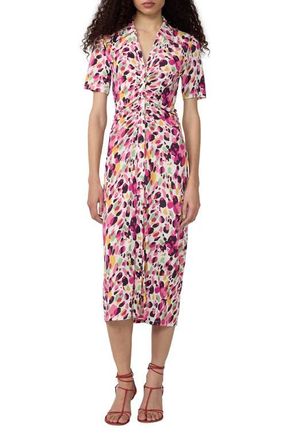 Diane Von F&uuml;rstenberg Zoey Short Sleeve Ruched Shirtdress in Sherbet Pony Multi at Nordstrom, Size Xx-Small
