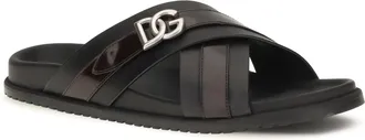 Dolce & Gabbana Mens Smooth Calf Leather Slide Sandals Nero-Cacao Nero/cacao