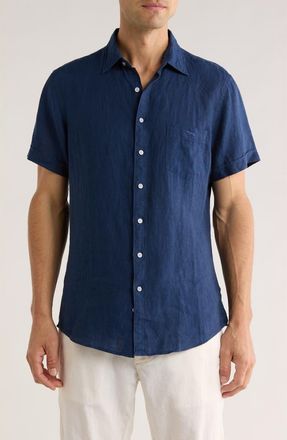 Rodd & Gunn Grey Lynn Linen Short Sleeve Button-Up Shirt in Navy at Nordstrom Rack, Size Xx-Large