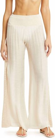 Elan Crochet Trim Wide Leg Cover-Up Pants In Natural