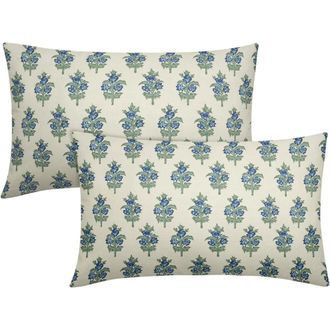 OEM Fundas De Almohada Con Estampado Floral En Verde Salvia Y Azul, 12x20 Cm, Juego De 2 Piezas, Estampado Floral Primaveral, Fundas De Almohada Decorativ
