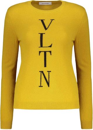 Valentino Garavani intarsia-knit logo jumper - women - Virgin Wool - 40 - Yellow