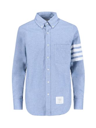 Thom Browne Light Blue Button-Down Shirt with Tricolor Tab and Signature Stripes