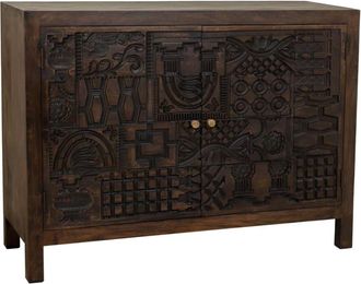 Wanderlust Deco Aparador de madera labrada negro 120x40x90 cm