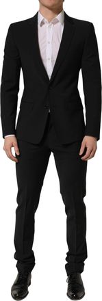 Dolce & Gabbana Black Wool Slim Fit Formal 2 Piece Men Suit Polyester Elastane