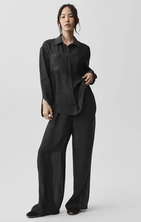 Alo | Semi-Sheer Golden Hour Button Down Long Sleeve Top in Black, Size: Medium