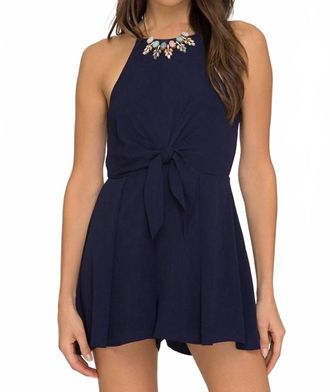 She + Sky Cami With Front Tie Detail Romper In Navy