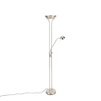 QAZQA Qazqa Moderno L&aacute;mpara De Pie De Acero Con L&aacute;mpara De Lectura Con Led Regulable En Kelvin - Diva Vidrio /acero Alargada Incluye Led Max. 1 X 23 Watt