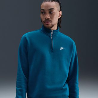 Nike Mens Nike Sportswear Club 1/2-Zip Fleece Top in Blue | FN3864-301