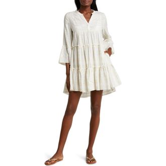 Elan Metallic Bell Sleeve Cover-Up Dress in Nat/gold at Nordstrom Rack, Size X-Large