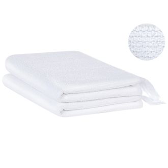 Beliani Beliani - Conjunto De 2 Toallas De Algod&oacute;n Blanco Rizo Textura Borlas Decorativas Ba&ntilde;o Atiu