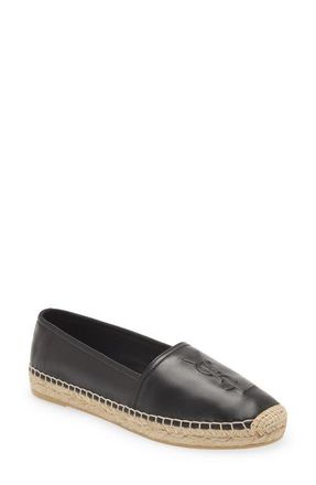 Saint Laurent Logo Espadrille Flat in 1000 Nero at Nordstrom, Size 10Us