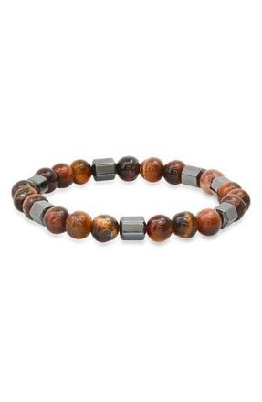 Steeltime Mens Red Tigers Eye and Hematite Stretch Bracelet in Multi at Nordstrom Rack