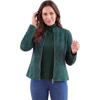 Jessica London Suede Zip-Front Jacket in Emerald Green at Nordstrom, Size 26