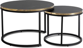 OEM Juego De Mesa De Centro Aron 70 Cm/50 Cm M&aacute;rmol Negro Glamour