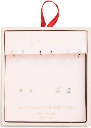Leith Set of 5 Cubic Zirconia Dot Stud & Hoop Earrings in Clear- Gold at Nordstrom Rack