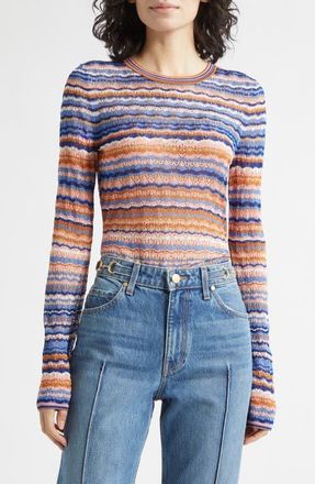 Ulla Johnson Lunaire Pointelle Stripe Knit Top in Sunset at Nordstrom, Size X-Large