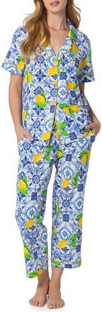 Bedhead Pajamas Print Stretch Organic Cotton Jersey Crop Pajamas in Azure Summer at Nordstrom, Size X-Large