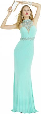 Alyce Paris Embellished Halter Neckline Gown In Seabreeze