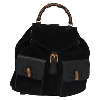 Gucci Vintage Bamboo Suede Black Suede Backpack Bag (Pre-Owned)