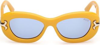 Emilio Pucci 52mm Geometric Sunglasses in Shiny Yellow /Blue at Nordstrom