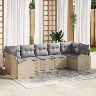 vidaXL Vidaxl - Conjunto De Sof&aacute; De Jard&iacute;n 7 Pcs Beige, Gris Claro Polirat&aacute;n