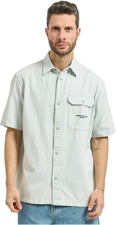 A|X Armani Exchange Cotton Shirt - Heren - Korte mouwen Overhemden - Blauw - M - Katoen - Overhemden