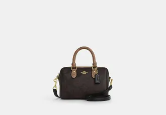 Coach Womens Mini Rowan Crossbody Bag in Blocked Brown | PVC