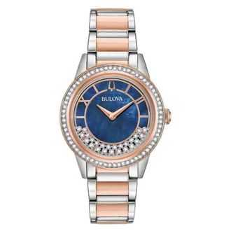 Bulova Crystal Turnstyle Quartz Blue Mother of Pearl Dial Ladies Watch 98L261