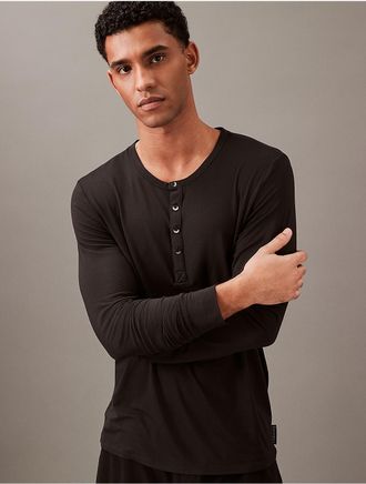 Calvin Klein Mens Ultra-Soft Modern Lounge Henley T-Shirt - Black - XL