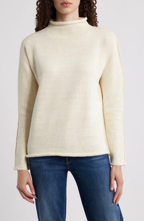 Frank & Eileen Monterey Stripe Cotton Funnel Neck Sweater in Cream Gold Glitter at Nordstrom, Size X-Large