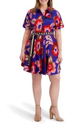 Kensie Printed Belted Shirtdress in Cobalt at Nordstrom Rack, Size 1X