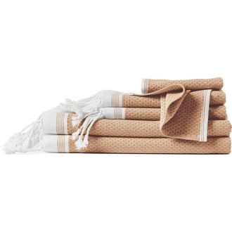 Coyuchi Mediterranean Organic Cotton 6-Piece Towel Set in Fawn W/Rust at Nordstrom, Size 6 Piece Set