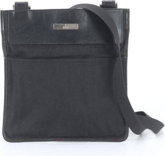 Gucci Black Leather Canvas Messenger Bag Shoulder Bag (Pre-Owned)
