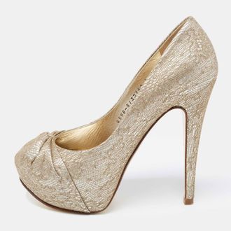 Gina Gold Lace And Leather Claire Platform Pumps