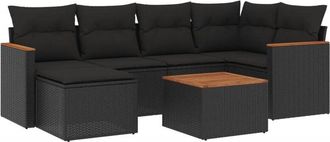 vidaXL Vidaxl - Set De Comedor De Jard&iacute;n 7 Pzas Y Cojines Rat&aacute;n Sint&eacute;tico Negro