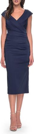 La Femme Chic Short Evening Dress with Pleating in Navy at Nordstrom, Size 12