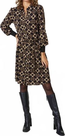 Esqualo Celina Chain Print Ribbed Sparkle Cuff Dress In Black And Gold