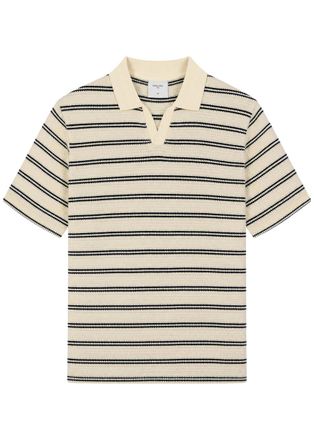 Percival Striped Textured-knit Cotton-blend Polo Shirt - White - XL