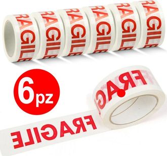 Trade Shop Trade Shop - 6 Nastro Adesivo Per Imballaggio Chiusura Scatoli 48mm X 132mt Scritta Fragile