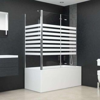 vidaXL Vidaxl - Mampara De Ba&ntilde;o Vidrio Templado A Rayas 120x68x130 Cm