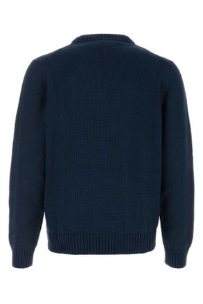 Prada Mens Navy Blue Cotton Sweater Bleu Exterior: Maglieria