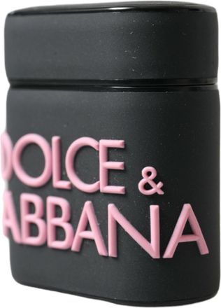 Dolce & Gabbana Womens Black Pink Silicone Embossed Logo Airpods Case Pvc Polycarbonate Rubber Accessory