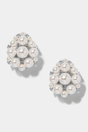 Nadri Ingrid Pearl And CZ Cluster Shield Earrings in Rhodium at Nordstrom