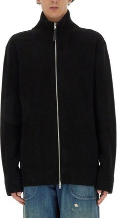 Maison Margiela Ribbed Knit Cardigan With Full Front Zipper And High Collar