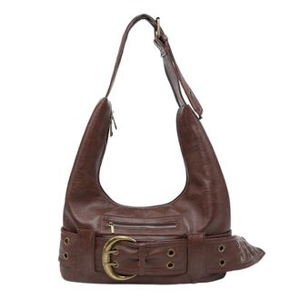 Generic PU Leather Belt Buckle Handbag Vintage Shoulder Bag Y2k Tote Bag (Dark Brown)