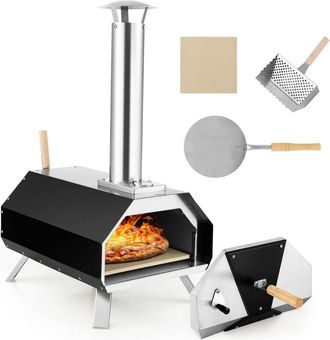 Costway Foro per Pizza da Giardino, Forno Portabile a Legna da Esterno per Piazza, Forno per Pizza con Pietra per Pizza con Gambe Pieghevoli - Costway