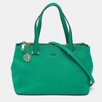 DKNY Dkny Green Leather Bryant Park Double Zip Tote