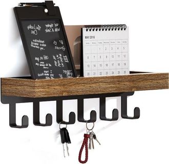 No Brand Soporte Para Llaves Con Bandeja De Madera Y 6 Ganchos, Llavero Multifuncional Con Estante Para Pasillo, Dormitorio, Cocina, Para Colgar Cubiertos De C