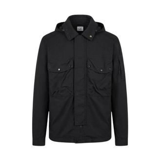 C.P. Company Wind Jackets, male, Black, Size: M Flatt Nylon Mixed Goggle Overshirt
